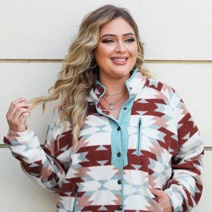 Plus Size Geometric Western Pattern Fleece Jacket "MULTICOLOR"
